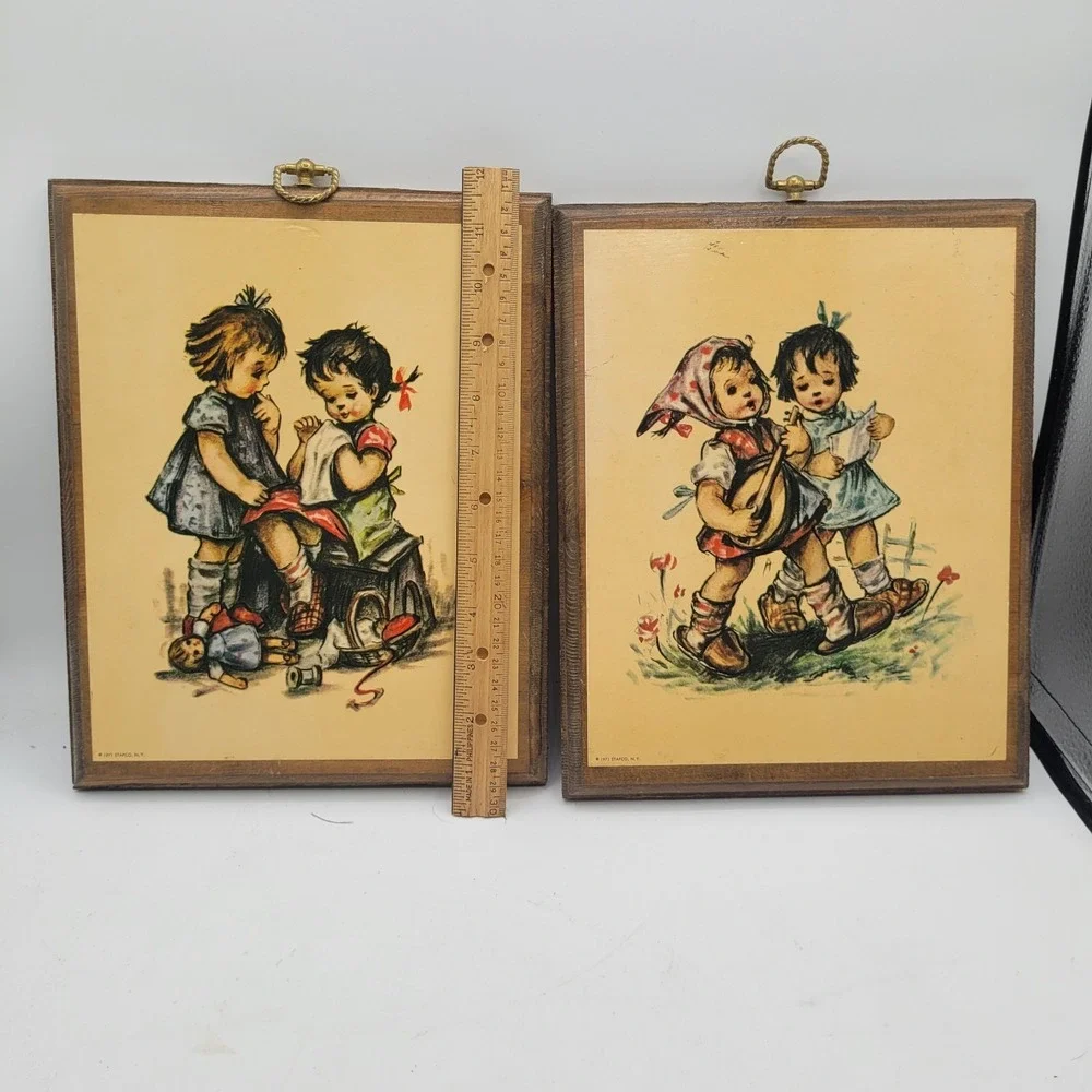 Set Of 2 1971 Hummel Plaques Stapco N.Y. Two Girls Sewing & Singing 11
